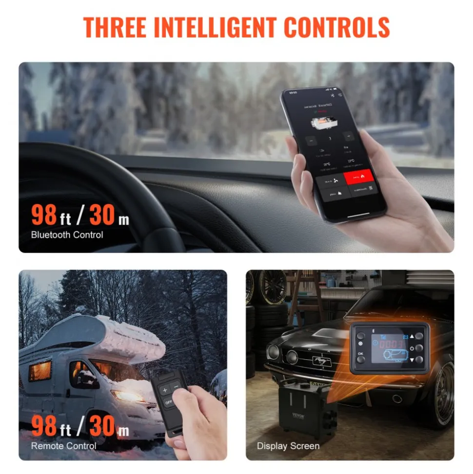 VEVOR 8KW Diesel Heater, 12V/24V All in One Diesel Air Heater, Bluetooth APP Control, Remote Control and Display Screen, CO Alarm, Fast Heating Vertical Portable Diesel Heater for Vehicles, Garage