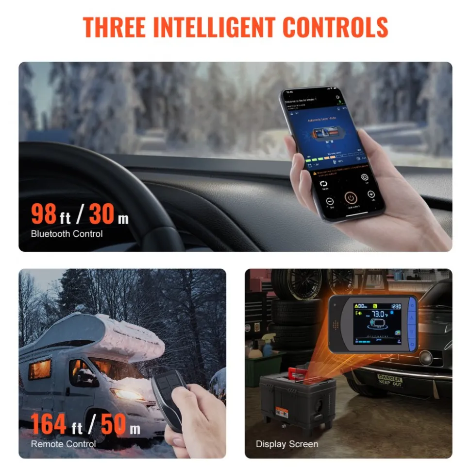 VEVOR 8KW Diesel Heater, 12V/24V All in One Diesel Air Heater, with Bluetooth APP Control, Remote Control and Display Screen, CO Alarm, Fast Heating Portable Diesel Heater for Vehicles and Garage