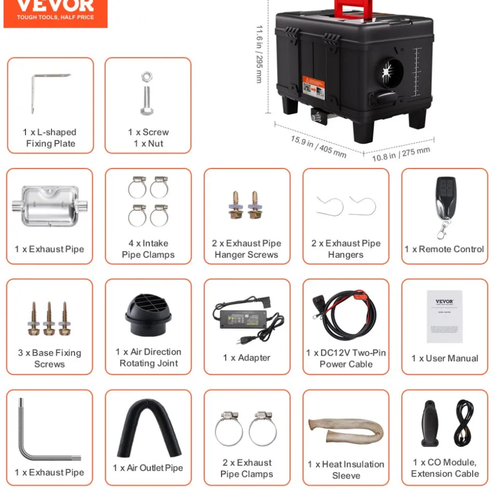 VEVOR 8KW Diesel Heater, 12V/24V All in One Diesel Air Heater, with Bluetooth APP Control, Remote Control and Display Screen, CO Alarm, Fast Heating Portable Diesel Heater for Vehicles and Garage