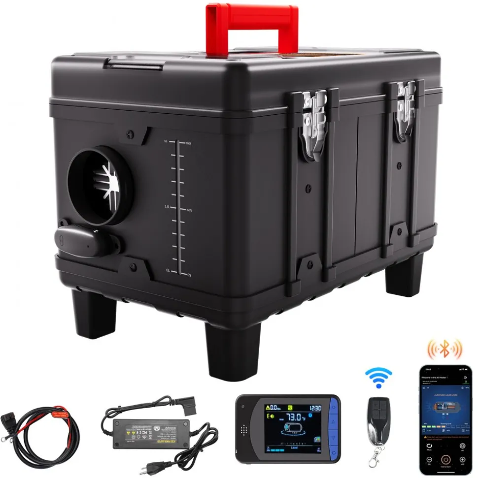 VEVOR 8KW Diesel Heater, 12V/24V All in One Diesel Air Heater, with Bluetooth APP Control, Remote Control and Display Screen, CO Alarm, Fast Heating Portable Diesel Heater for Vehicles and Garage