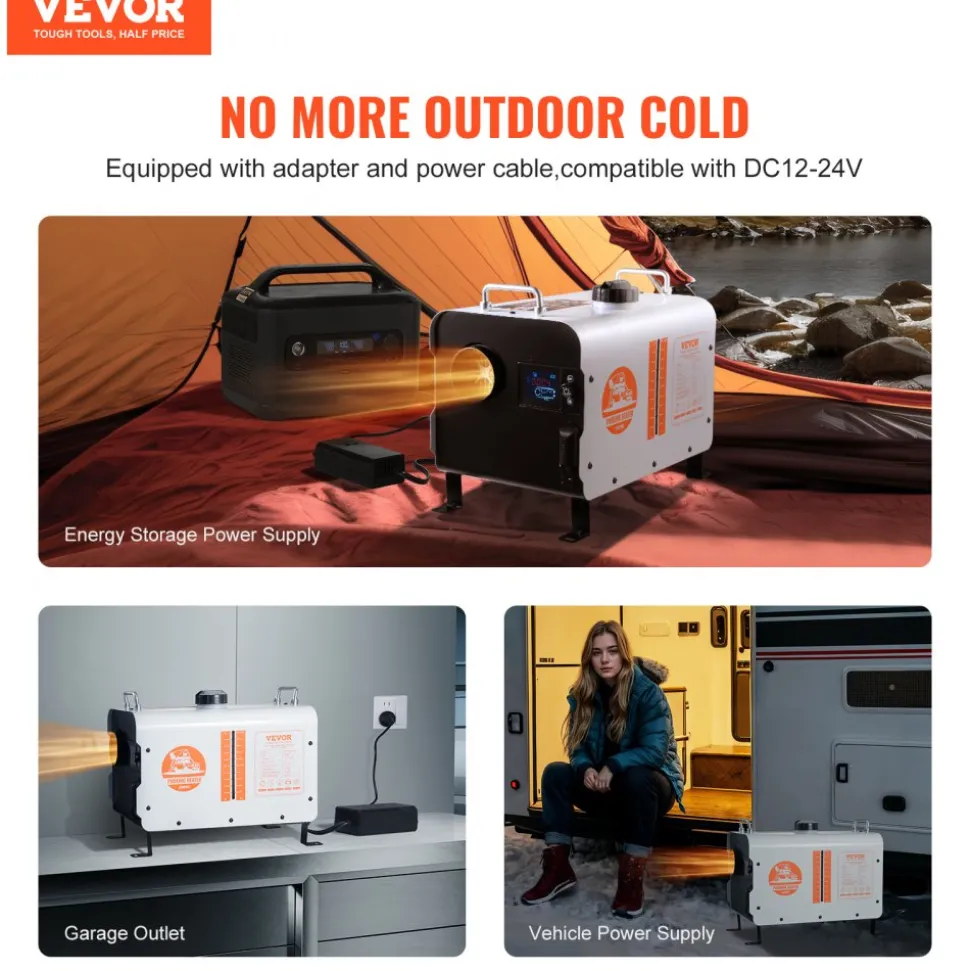 VEVOR 8KW Diesel Heater, 12V/24V All in One Diesel Air Heater, with Bluetooth APP Control, Remote Control and Display Screen, CO Alarm, Fast Heating Portable Diesel Heater for Vehicles and Outdoors