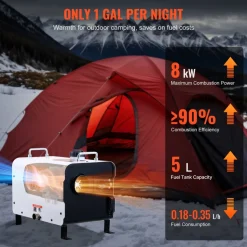 VEVOR 8KW Diesel Heater, 12V/24V All in One Diesel Air Heater, with Bluetooth APP Control, Remote Control and Display Screen, CO Alarm, Fast Heating Portable Diesel Heater for Vehicles and Outdoors