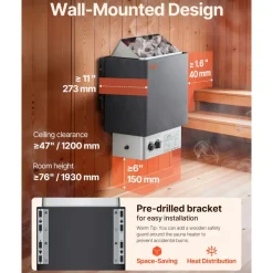 VEVOR 9KW Sauna Heater, Steam Bath Sauna Heater with Built-In Controls, Electric Sauna Stove, 3h Timer and Adjustable Temp for Max. 317-459 Cubic Feet, Home Hotel Spa Shower Use 220V