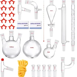VEVOR Lab Distillation Kit, 3.3 Boro Lab Glassware Distillation Kit with 24, 40 Joint, 1000ml Essential Oil Distillation Apparatus Kit, 29 pcs Set of Glassware Equipment