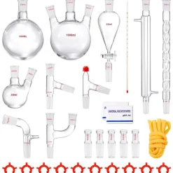 VEVOR Lab Distillation Kit, 3.3 Boro Lab Glassware Distillation Kit with 24, 40 Joint, 1000ml Essential Oil Distillation Apparatus Kit, 29 pcs Set of Glassware Equipment