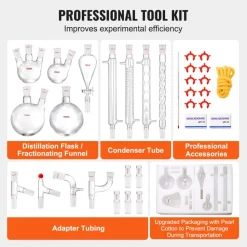 VEVOR Lab Distillation Kit, 3.3 Boro Lab Glassware Distillation Kit with 24, 40 Joint, 1000ml Essential Oil Distillation Apparatus Kit, 32 pcs Set of Glassware Equipment