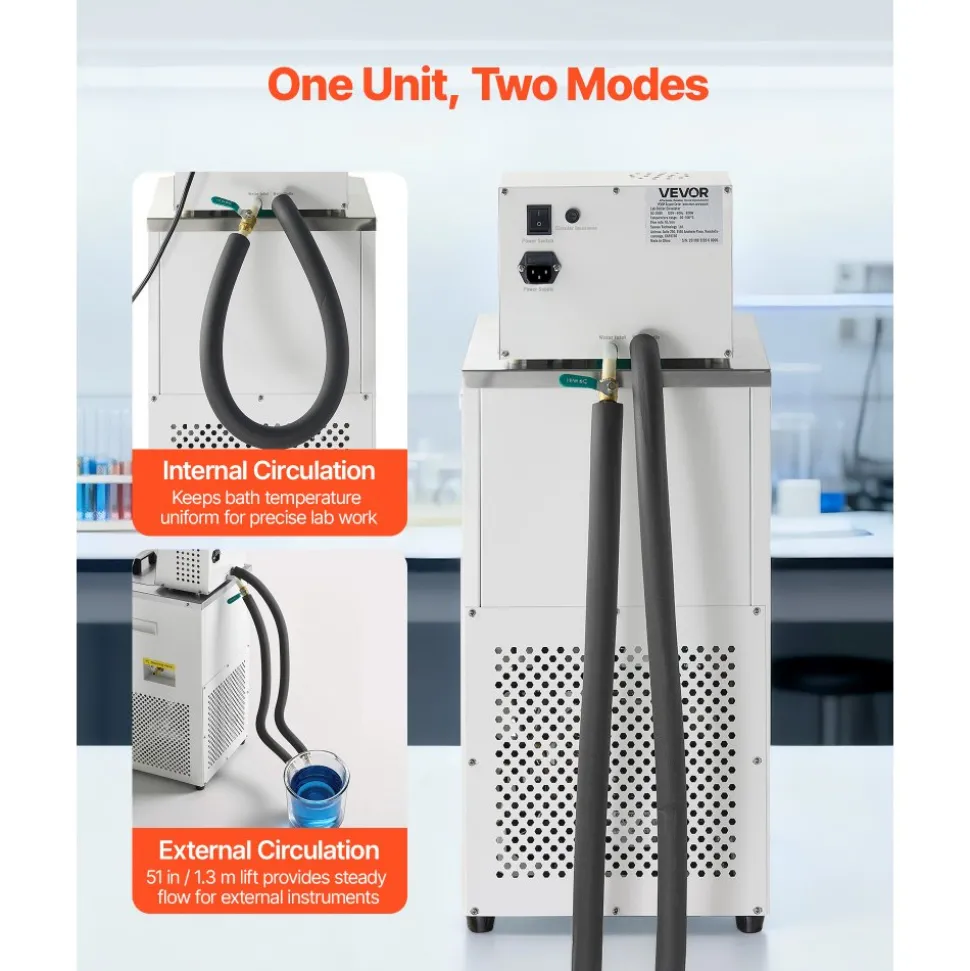 VEVOR Laboratory Chiller Circulator, -30℃-100℃, 6 L Internal and External Dual Circulation, Low Temperature Cooling Liquid Circulator Pump Chiller, Recirculating Chiller Water Bath for Laboratory