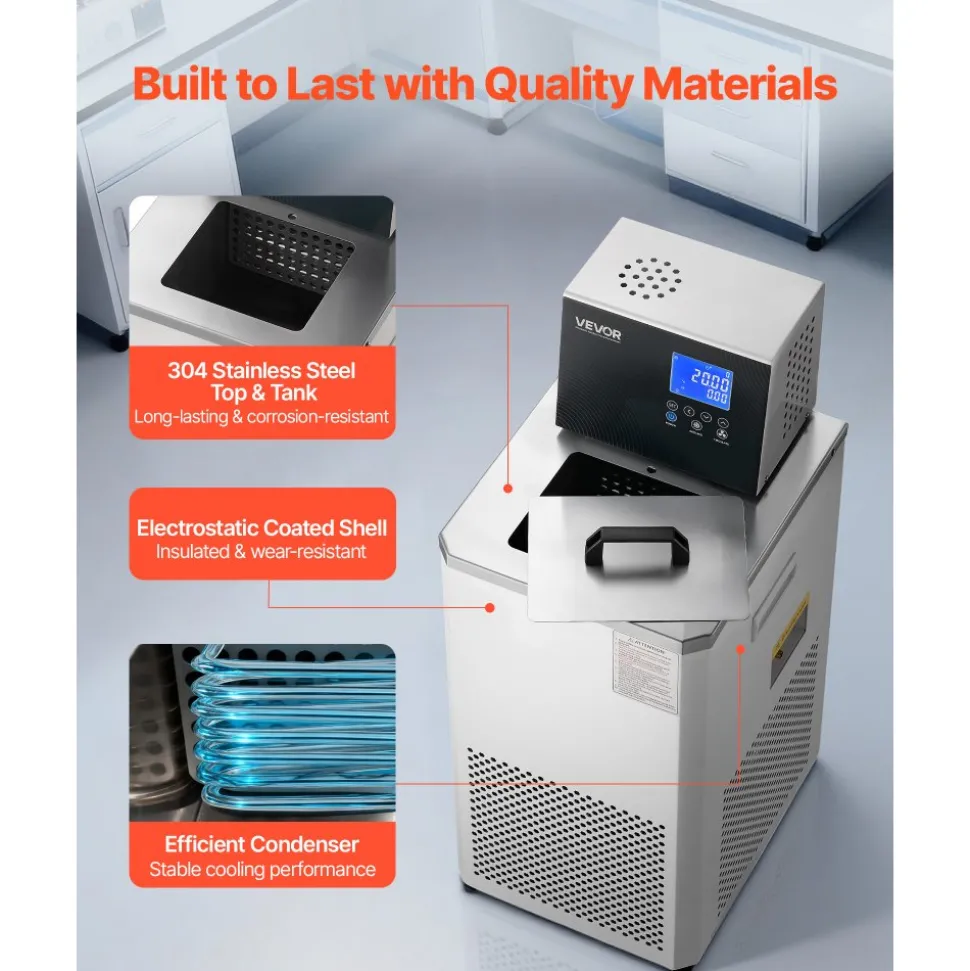 VEVOR Laboratory Chiller Circulator, -30℃-100℃, 6 L Internal and External Dual Circulation, Low Temperature Cooling Liquid Circulator Pump Chiller, Recirculating Chiller Water Bath for Laboratory