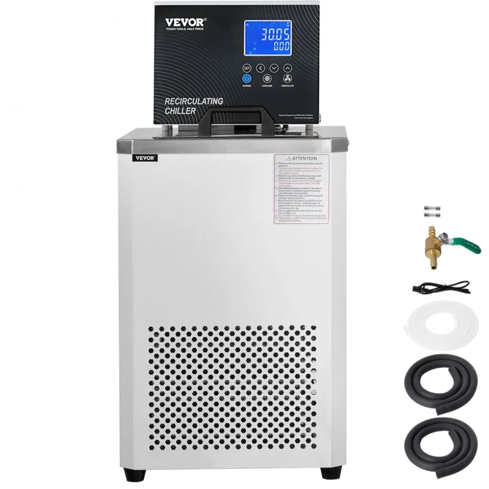 VEVOR Laboratory Chiller Circulator, 6L Chiller Lab Low Temperature Cooling Liquid, 23°F-212°F Circulator Pump Chiller, LCD Display, 304 Stainless Steel Water Bath Recirculating Water Cooling Chiller