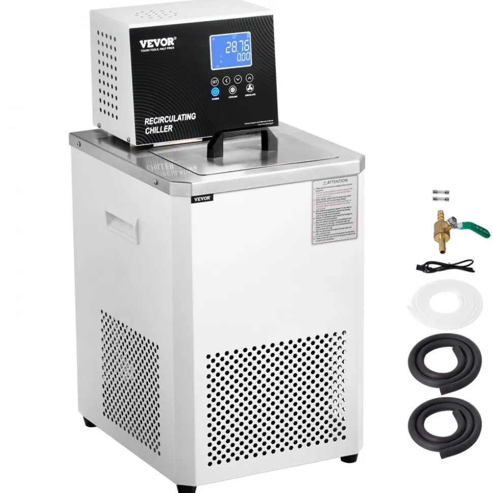 VEVOR Laboratory Chiller Circulator, 6L Chiller Lab Low Temperature Cooling Liquid, 23°F-212°F Circulator Pump Chiller, LCD Display, 304 Stainless Steel Water Bath Recirculating Water Cooling Chiller