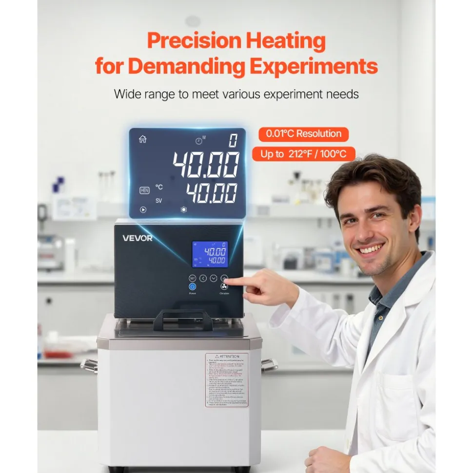 VEVOR Laboratory High-Temperature Circulating Oil Bath, Up to 100℃/212℉, 6 L Lab Constant Temperature Heating Tank, 0.05℃ High Precision, Internal and External Dual Circulation, for Laboratory