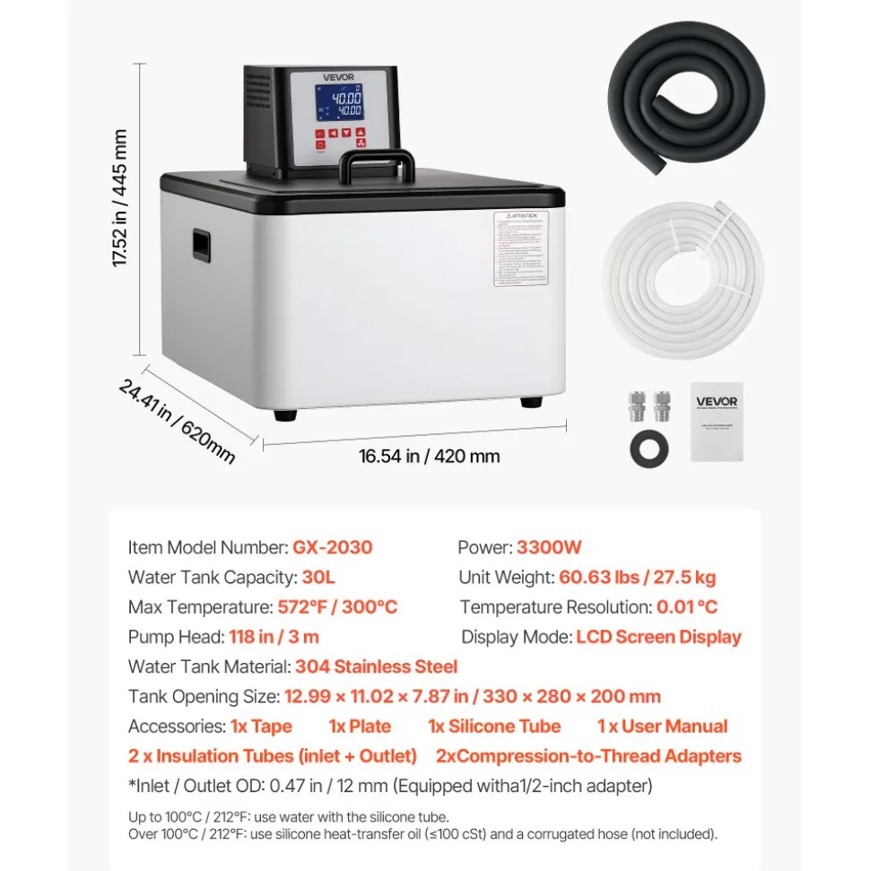 VEVOR Laboratory High-Temperature Circulating Oil Bath, Up to 300℃/572℉, 15 L Lab Constant Temperature Heating Tank, 0.1℃ High Precision, Internal and External Dual Circulation, for Laboratory