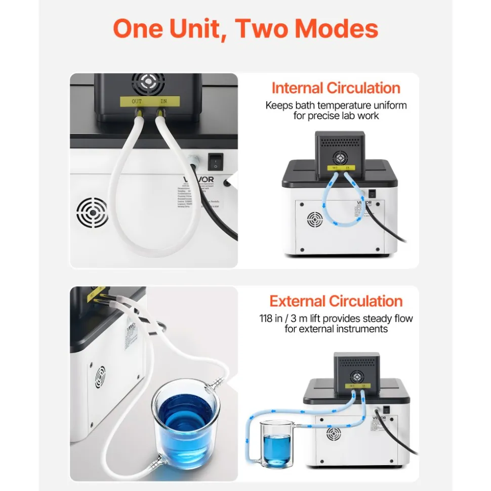 VEVOR Laboratory High-Temperature Circulating Oil Bath, Up to 300℃/572℉, 15 L Lab Constant Temperature Heating Tank, 0.1℃ High Precision, Internal and External Dual Circulation, for Laboratory