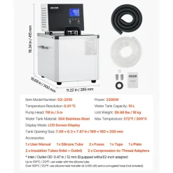 VEVOR Laboratory High-Temperature Circulating Oil Bath, Up to 300℃/572℉, 10 L Lab Constant Temperature Heating Tank, 0.1℃ High Precision, Internal and External Dual Circulation, for Laboratory