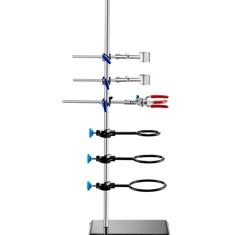 VEVOR Lab Stand Support, Laboratory Retort Support Stand Set, Steel Lab Stand 23.6" Rod and 8.3" x 5.3" Cast Iron Base, Includes Flask Clamps, a Burette Clamp and Cross Clamps