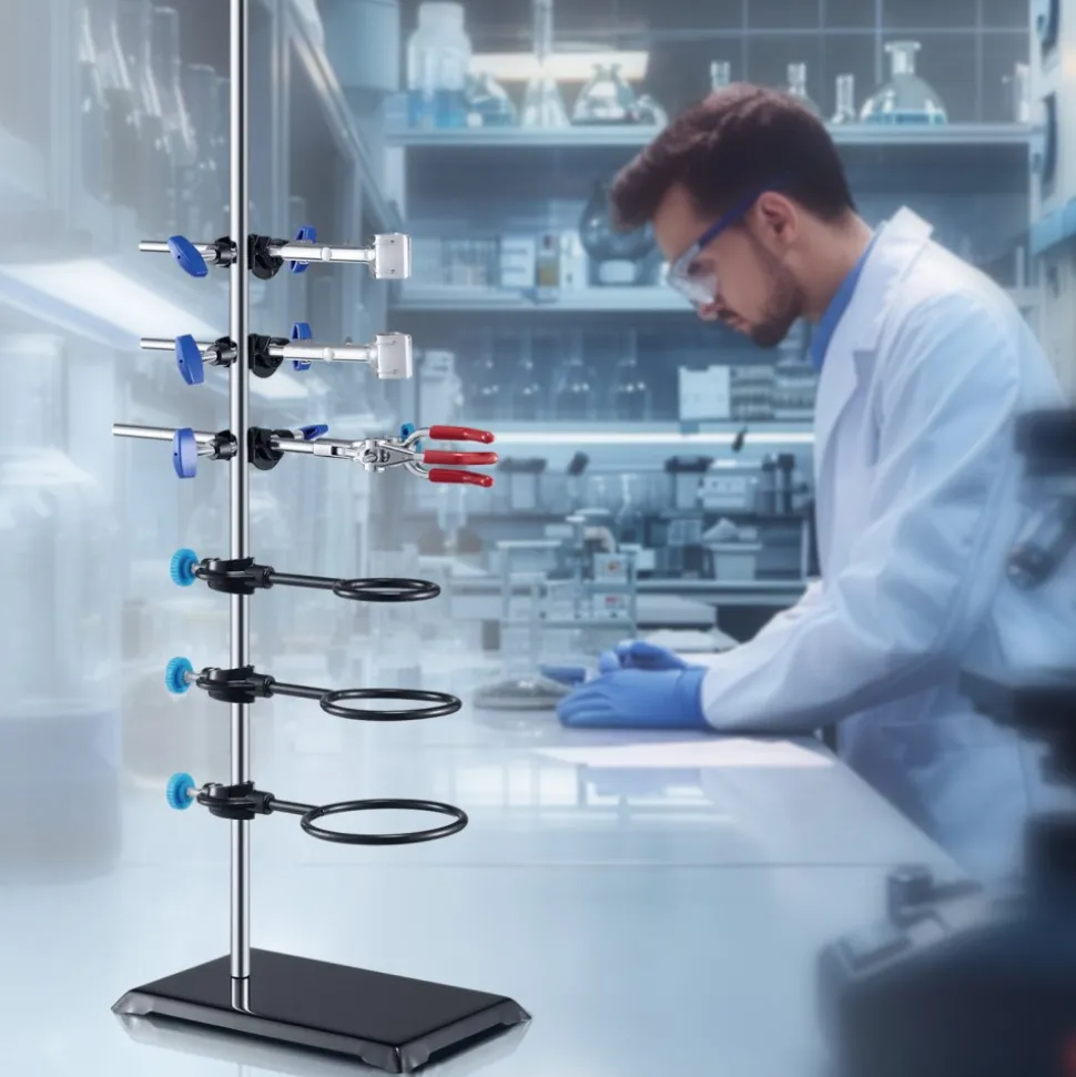 VEVOR Lab Stand Support, Laboratory Retort Support Stand Set, Steel Lab Stand 23.6" Rod and 8.3" x 5.3" Cast Iron Base, Includes Flask Clamps, a Burette Clamp and Cross Clamps
