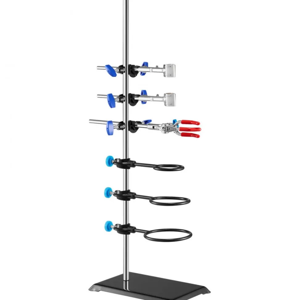 VEVOR Lab Stand Support, Laboratory Retort Support Stand Set, Steel Lab Stand 23.6" Rod and 8.3" x 5.3" Cast Iron Base, Includes Flask Clamps, a Burette Clamp and Cross Clamps