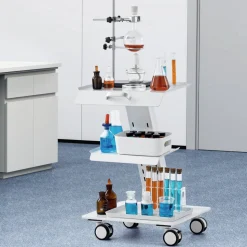VEVOR Lab Trolley, 3-Layer Rolling Lab Cart, Metal Mobile Trolley with Swivel Wheels, Tray Rolling Clinic Cart 220 lbs Weight Capacity, for Lab, Clinic, Beauty and Salon