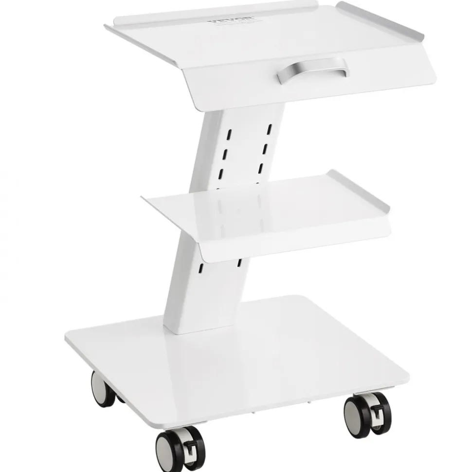 VEVOR Lab Trolley, 3-Layer Rolling Lab Cart, Metal Mobile Trolley with Swivel Wheels, Tray Rolling Clinic Cart 220 lbs Weight Capacity, for Lab, Clinic, Beauty and Salon