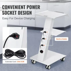 VEVOR Lab Trolley, Rolling Lab Cart with Built-in Socket, 3-Layer Metal Mobile Trolley, Tray Rolling Clinic Cart with Swivel Wheels, 220 lbs Weight Capacity, for Lab, Clinic, Beauty and Salon