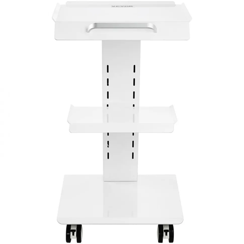 VEVOR Lab Trolley, Rolling Lab Cart with Built-in Socket, 3-Layer Metal Mobile Trolley, Tray Rolling Clinic Cart with Swivel Wheels, 220 lbs Weight Capacity, for Lab, Clinic, Beauty and Salon