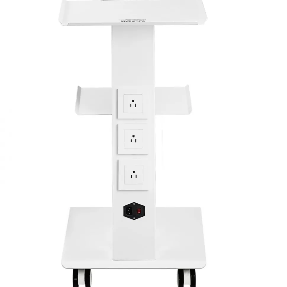 VEVOR Lab Trolley, Rolling Lab Cart with Built-in Socket, 3-Layer Metal Mobile Trolley, Tray Rolling Clinic Cart with Swivel Wheels, 220 lbs Weight Capacity, for Lab, Clinic, Beauty and Salon