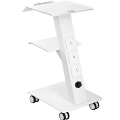 VEVOR Lab Trolley, Rolling Lab Cart with Built-in Socket, 3-Layer Metal Mobile Trolley, Tray Rolling Clinic Cart with Swivel Wheels, 220 lbs Weight Capacity, for Lab, Clinic, Beauty and Salon