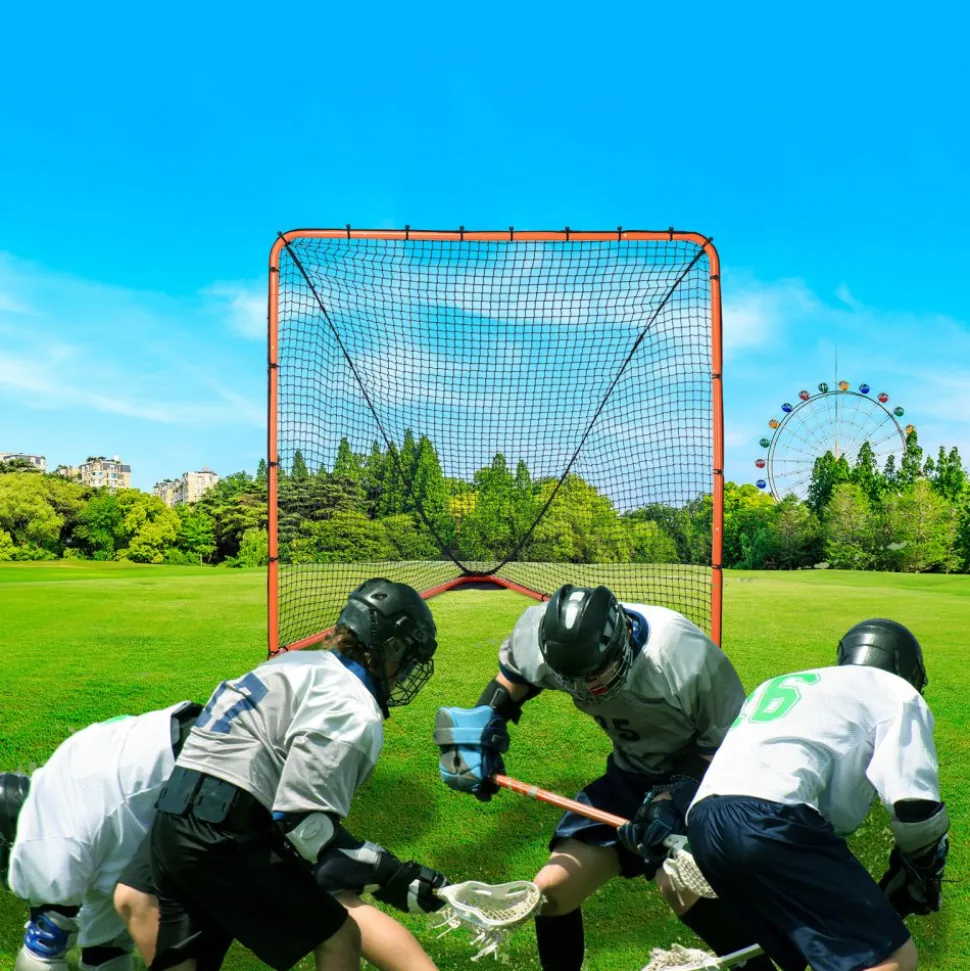 VEVOR Lacrosse Goal, 6' x 6' Lacrosse Net, Folding Portable Backyard Lacrosse Training Equipment, Steel Frame Training Net, Quick & Easy Setup Lacrosse Goal, Perfect for Youth Adult Training, Orange