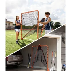 VEVOR Lacrosse Goal, 6' x 6' Lacrosse Net, Folding Portable Backyard Lacrosse Training Equipment, Steel Frame Training Net, Quick & Easy Setup Lacrosse Goal, Perfect for Youth Adult Training, Orange
