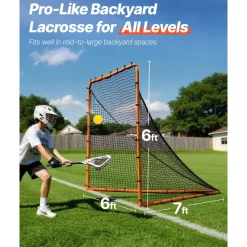 VEVOR Lacrosse Goal, 6' x 6' Lacrosse Net, Folding Portable Backyard Lacrosse Training Equipment, Steel Frame Training Net, Quick & Easy Setup Lacrosse Goal, Perfect for Youth Adult Training, Orange
