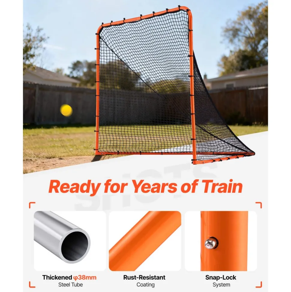 VEVOR Lacrosse Goal, 6' x 6' Lacrosse Net, Folding Portable Backyard Lacrosse Training Equipment, Steel Frame Training Net, Quick & Easy Setup Lacrosse Goal, Perfect for Youth Adult Training, Orange