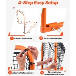 VEVOR Lacrosse Goal, 6' x 6' Lacrosse Net, Folding Portable Backyard Lacrosse Training Equipment, Steel Frame Training Net, Quick & Easy Setup Lacrosse Goal, Perfect for Youth Adult Training, Orange