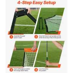 VEVOR Lacrosse Goal, 6' x 6' Lacrosse Net, Portable Lacrosse Goal with Carry Bag, Fiberglass Rod Backyard Lacrosse Training Equipment, Easy Setup Collegiate Goal, Perfect for Youth Adult Training