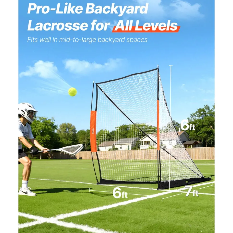 VEVOR Lacrosse Goal, 6' x 6' Lacrosse Net, Portable Lacrosse Goal with Carry Bag, Fiberglass Rod Backyard Lacrosse Training Equipment, Easy Setup Collegiate Goal, Perfect for Youth Adult Training