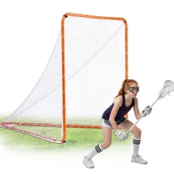 VEVOR Lacrosse Goal, 6' x 6' Lacrosse Net, Steel Frame Backyard Lacrosse Training Equipment, Portable Lacrosse Goal with Carry Bag, Quick & Easy Setup, Perfect for Youth Adult Training, Orange