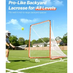 VEVOR Lacrosse Goal, 6' x 6' Lacrosse Net, Steel Frame Backyard Lacrosse Training Equipment, Portable Lacrosse Goal with Carry Bag, Quick & Easy Setup, Perfect for Youth Adult Training, Orange