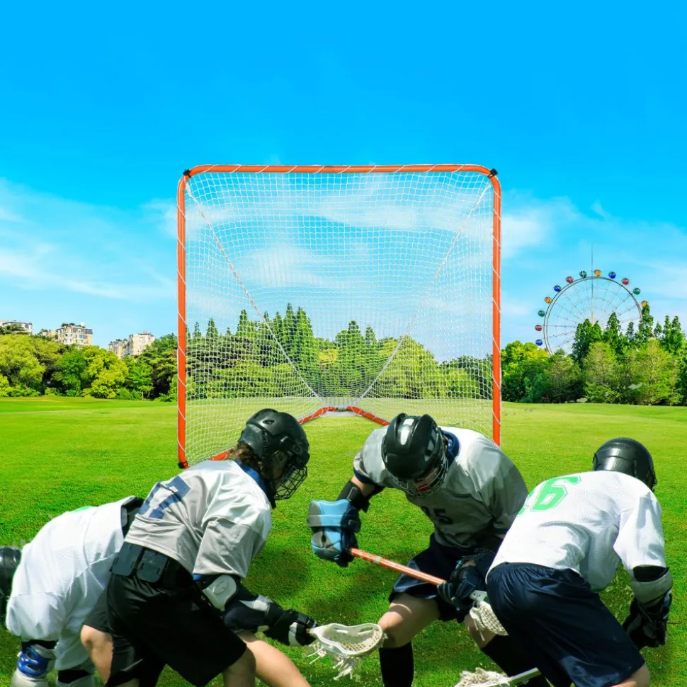 VEVOR Lacrosse Goal, 6' x 6' Lacrosse Net, Steel Frame Backyard Lacrosse Training Equipment, Portable Lacrosse Goal with Carry Bag, Quick & Easy Setup, Perfect for Youth Adult Training, Orange