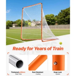 VEVOR Lacrosse Goal, 6' x 6' Lacrosse Net, Steel Frame Backyard Lacrosse Training Equipment, Portable Lacrosse Goal with Carry Bag, Quick & Easy Setup, Perfect for Youth Adult Training, Orange