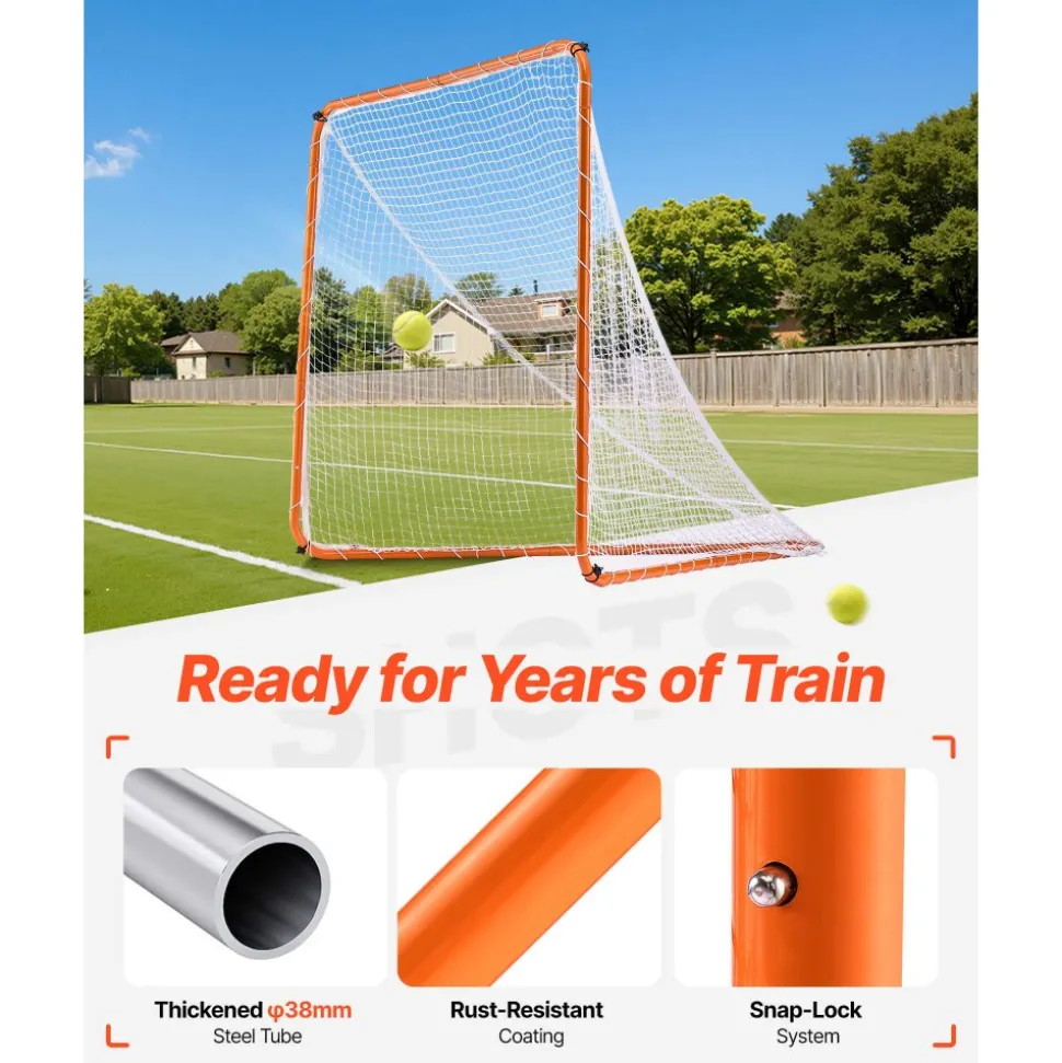VEVOR Lacrosse Goal, 6' x 6' Lacrosse Net, Steel Frame Backyard Lacrosse Training Equipment, Portable Lacrosse Goal with Carry Bag, Quick & Easy Setup, Perfect for Youth Adult Training, Orange