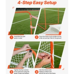 VEVOR Lacrosse Goal, 6' x 6' Lacrosse Net, Steel Frame Backyard Lacrosse Training Equipment, Portable Lacrosse Goal with Carry Bag, Quick & Easy Setup, Perfect for Youth Adult Training, Orange
