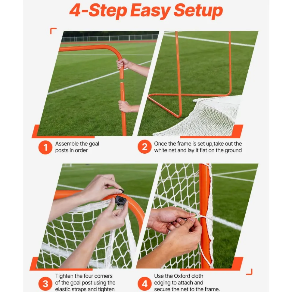 VEVOR Lacrosse Goal, 6' x 6' Lacrosse Net, Steel Frame Backyard Lacrosse Training Equipment, Portable Lacrosse Goal with Carry Bag, Quick & Easy Setup, Perfect for Youth Adult Training, Orange