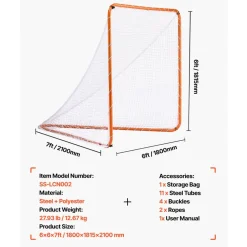 VEVOR Lacrosse Goal, 6' x 6' Lacrosse Net, Steel Frame Backyard Lacrosse Training Equipment, Portable Lacrosse Goal with Carry Bag, Quick & Easy Setup, Perfect for Youth Adult Training, Orange