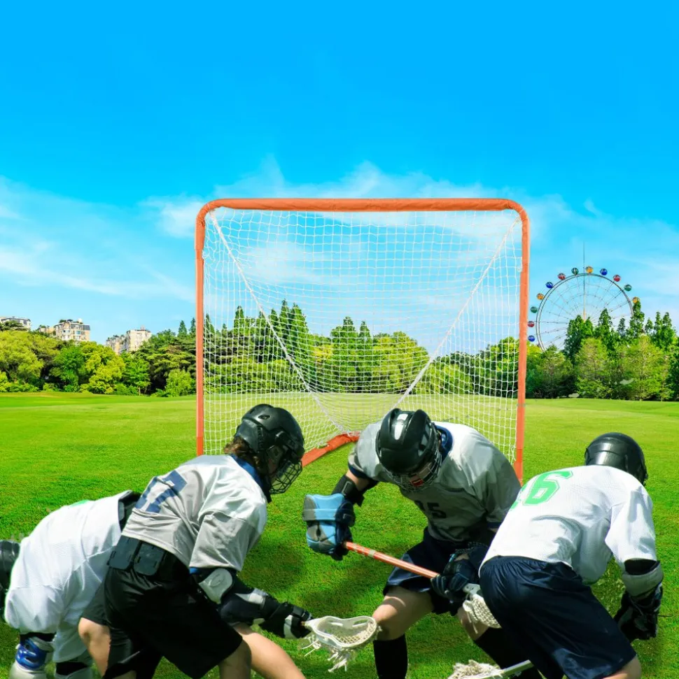 VEVOR Lacrosse Goal, 4' x 4' Small Kids Lacrosse Net, Folding Portable Lacrosse Goal with Carry Bag, Iron Frame Backyard Training Equipment, Quick & Easy Setup, Perfect for Youth Training, Orange