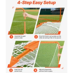 VEVOR Lacrosse Goal, 4' x 4' Small Kids Lacrosse Net, Folding Portable Lacrosse Goal with Carry Bag, Iron Frame Backyard Training Equipment, Quick & Easy Setup, Perfect for Youth Training, Orange
