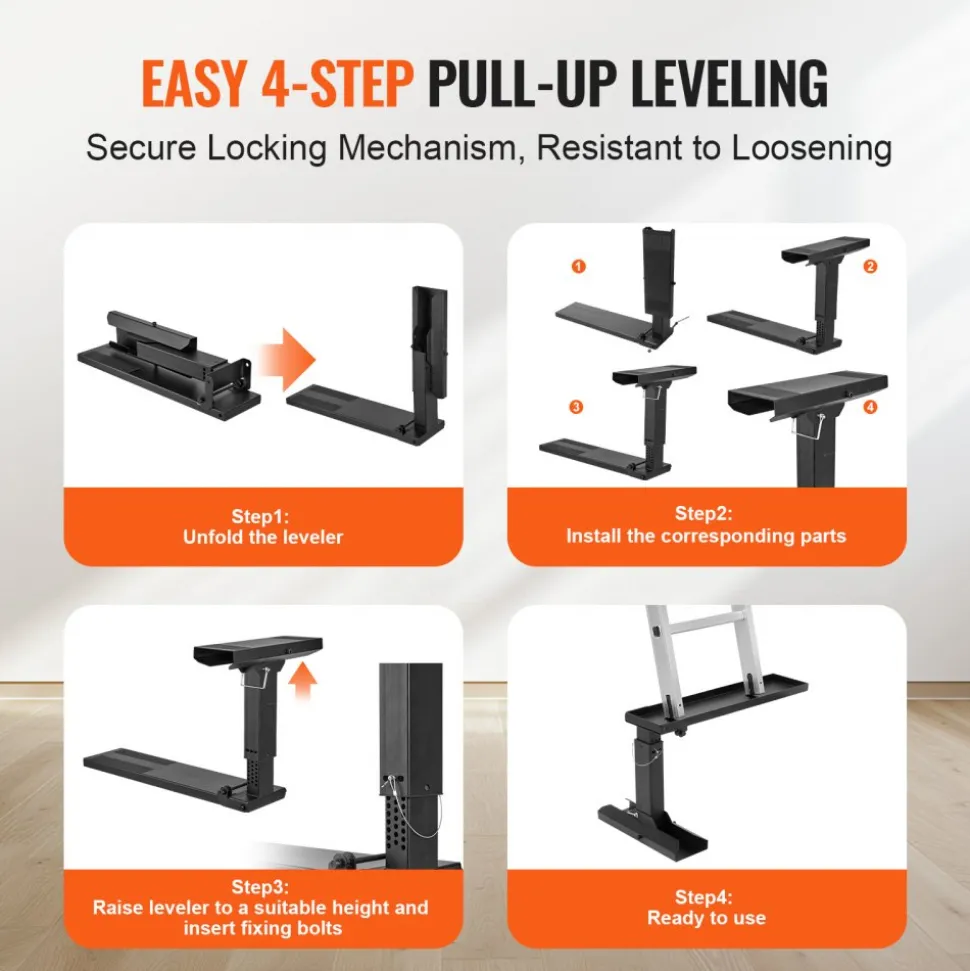 VEVOR Ladder Levler, 23.4 L x 11.4-18 in H Support Surface, Steel Ladder Leveling Tool, Folding Pitch Hopper, Stair Ladder Stabilizer Easy to Use,Extension Ladder Accessories for Uneven Ground