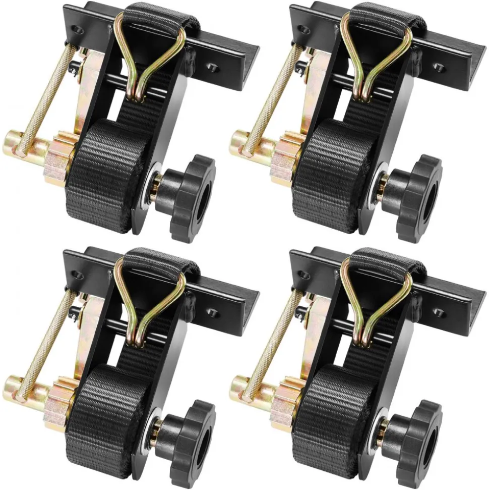 VEVOR Ladder Rack Ratchet Straps, Black Square Tube Mount, 1.5 in Wide x 7.4 ft Long Black Ladder Rack Straps with Double J-Hooks, 500 lbs Load Heavy Duty, Cargo Buckle Lock Strap (4 Pack)