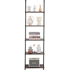 VEVOR Ladder Shelf, 5-Tier Bookshelf 17.3x11.8in, Open Wall-Mounted Ladder Shelf with Metal Frame,Storage Rack Sundries Holder for Kitchen Bedroom Bathroom Living Room, Black