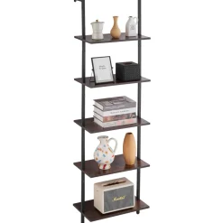 VEVOR Ladder Shelf, 5-Tier Bookshelf 17.3x11.8in, Open Wall-Mounted Ladder Shelf with Metal Frame,Storage Rack Sundries Holder for Kitchen Bedroom Bathroom Living Room, Black