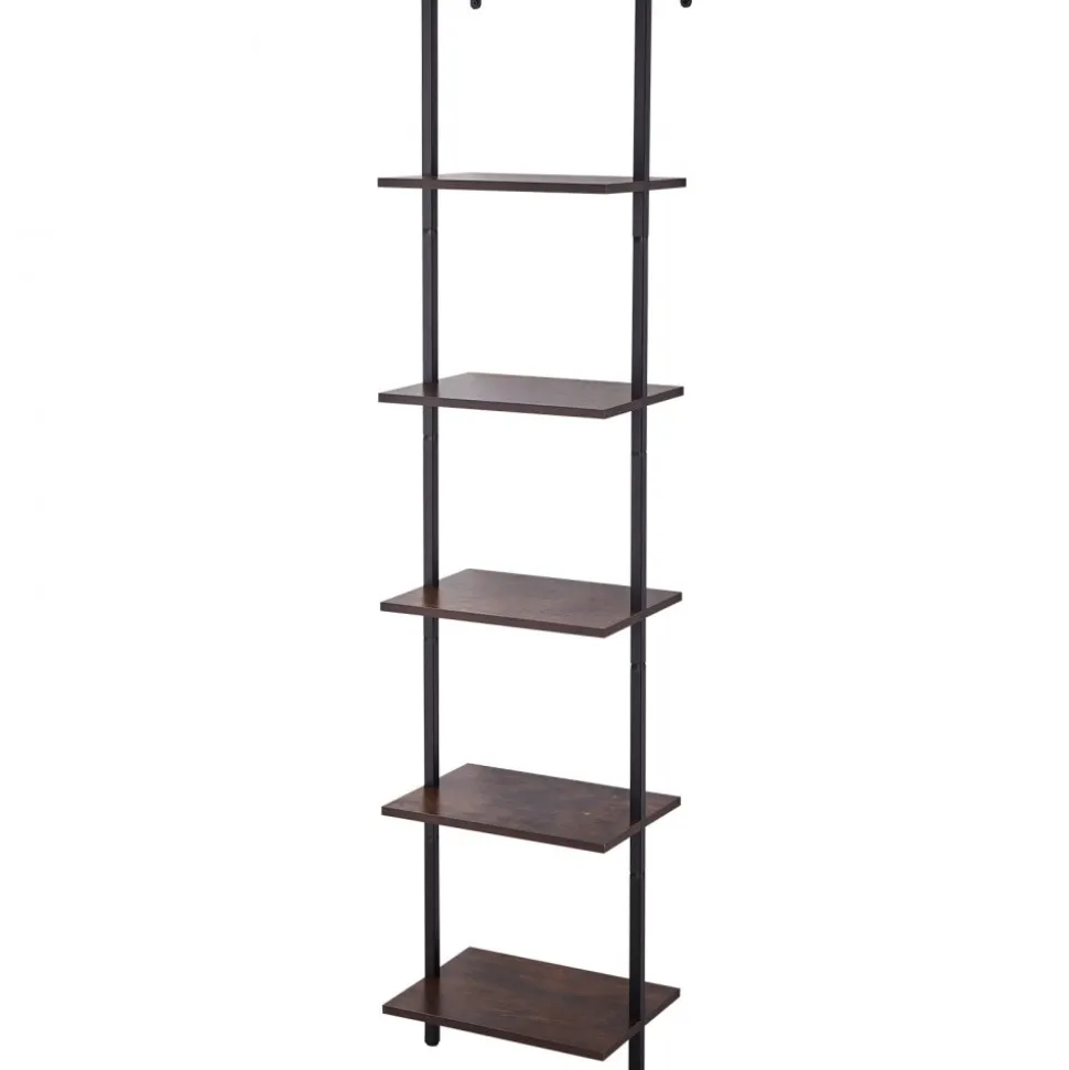 VEVOR Ladder Shelf, 5-Tier Bookshelf 15.6x11.8in, Open Wall-Mounted Ladder Shelf with Metal Frame,Storage Rack Sundries Holder for Kitchen Bedroom Bathroom Living Room, Black