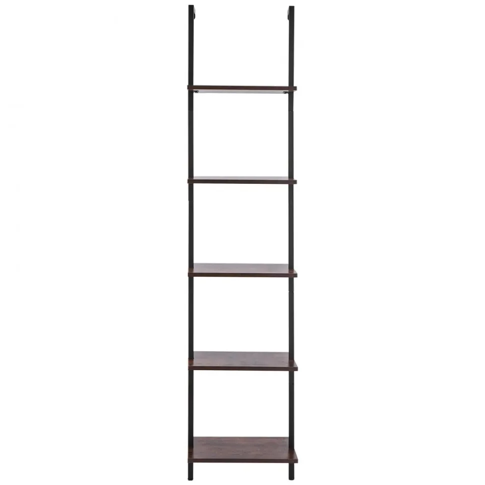 VEVOR Ladder Shelf, 5-Tier Bookshelf 15.6x11.8in, Open Wall-Mounted Ladder Shelf with Metal Frame,Storage Rack Sundries Holder for Kitchen Bedroom Bathroom Living Room, Black